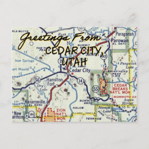 Cartão Postal Mapa de Vintagem da Cidade do Cedar UT