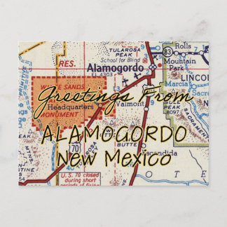 Cartão Postal Mapa de Vintagem do NM Alamogordo