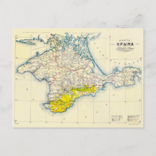 Cartão Postal Mapa de Vintagens da Crimeia, Ucrânia, Região de