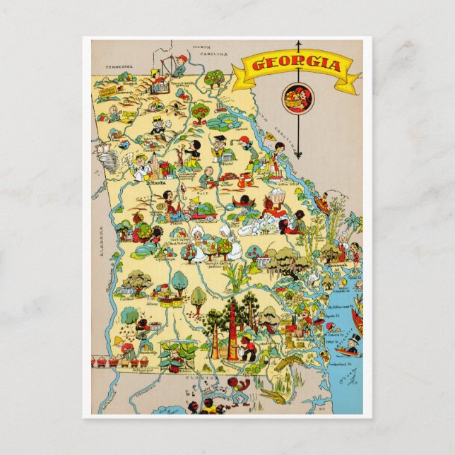 Cartão Postal Mapa de Vintagens da Geórgia (Frente)