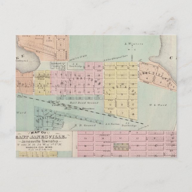 Cartão Postal Mapa de Waseca, Minnesota (Frente)