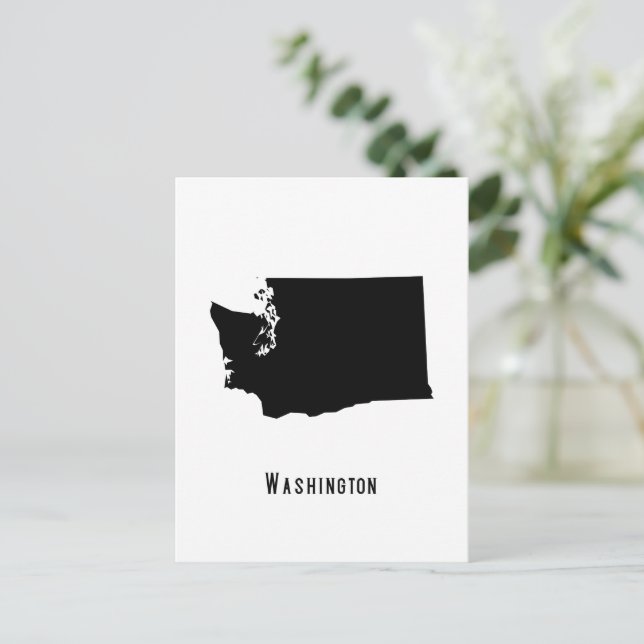 Cartão Postal Mapa de Washington - Moderno Negro e Branco em Was (Em pé/Frente)