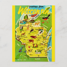 Cartão Postal Mapa de Wisconsin em Postcard Vintage