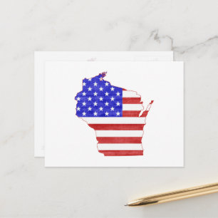 Cartão Postal Mapa de Wisconsin Formou Bandeira Patriótica Amer