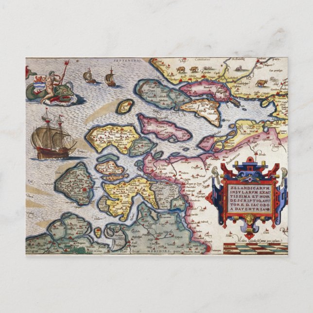 Cartão Postal Mapa de Zeeland, c.1560 (Frente)