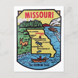 Cartão Postal Mapa Decal dos anos 50 do Missouri Vintage