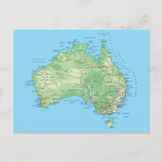 Cartão Postal Mapa detalhado da Austrália (Frente)