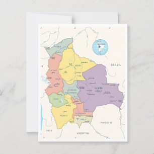 Cartão Postal Mapa detalhado da Bolívia