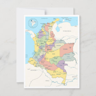 Cartão Postal Mapa detalhado da Colômbia
