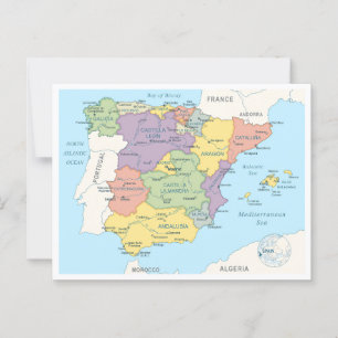 Cartão Postal Mapa detalhado da Espanha