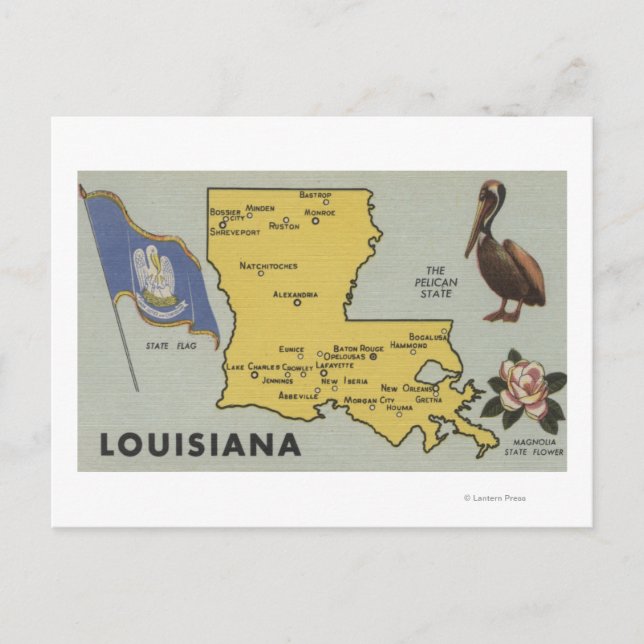 Cartão Postal Mapa Detalhado da Louisiana da Louisiana (Frente)