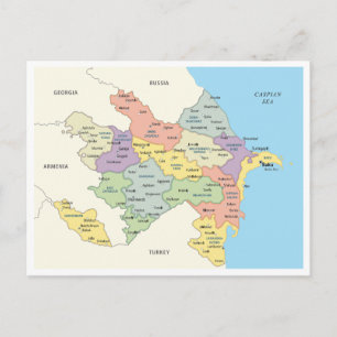 Cartão Postal Mapa detalhado das Regiões do Azerbaijão