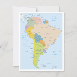 Cartão Postal Mapa detalhado do Continente da América do Sul