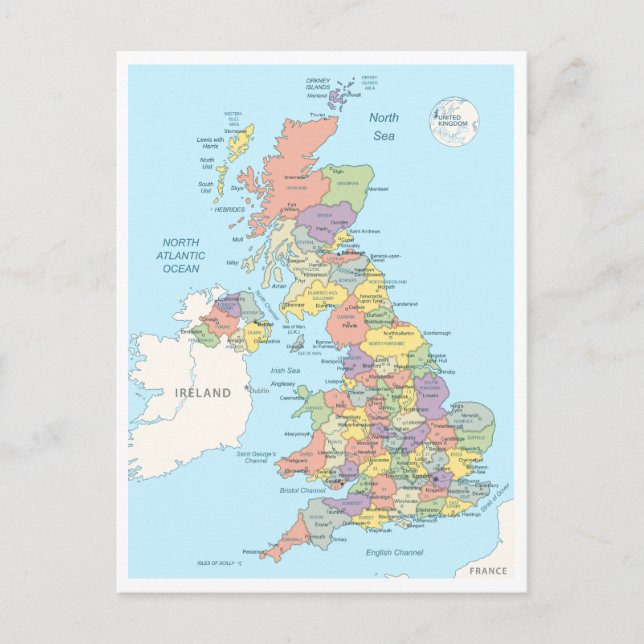 Cartão Postal Mapa detalhado do Reino Unido (Frente)