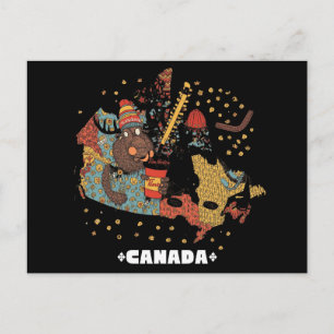 Cartão Postal Mapa Divertido do Canadá Castor Hockey Touca