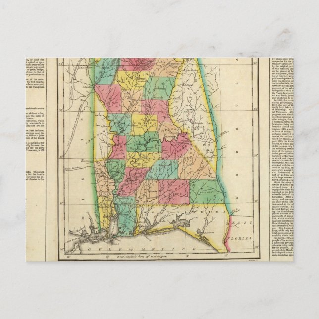 Cartão Postal Mapa Do Alabama (Frente)