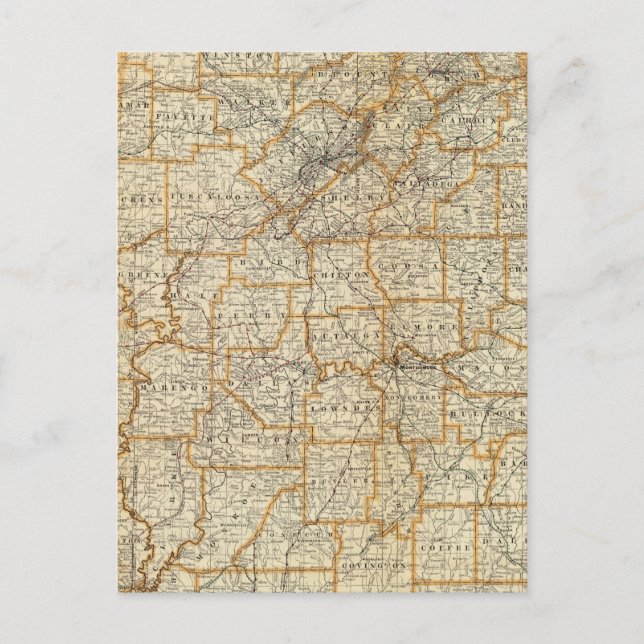 Cartão Postal Mapa do Alabama (Frente)