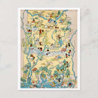 Cartão Postal Mapa do Alabama Vintage