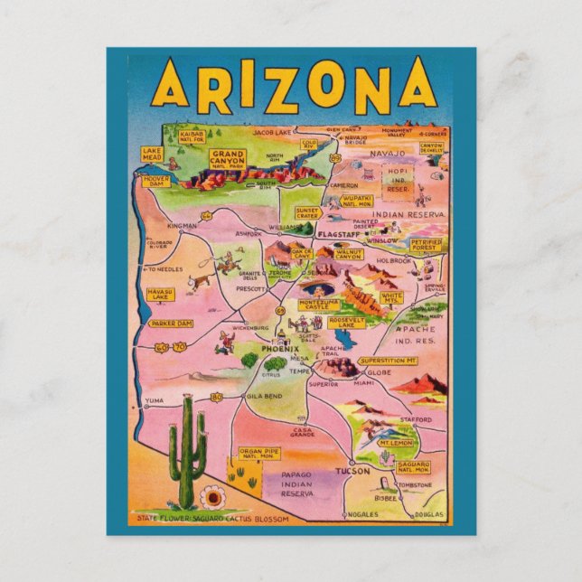 Cartão Postal Mapa do Arizona (Frente)