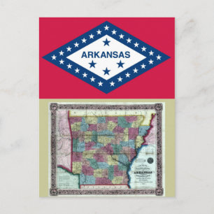 Cartão Postal Mapa do Arkansas e Sinalizador do Estado