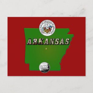 Cartão Postal Mapa do Arkansas, Selo e Serviço Estatal Faux Quar