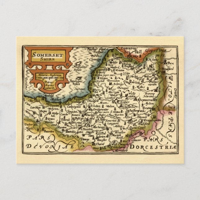Cartão Postal Mapa do Atlas Antiquário do Condado de Somerset, I (Frente)
