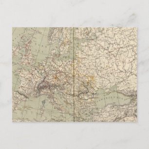 Cartão Postal Mapa do Atlas Europeu mostrando ferrovias