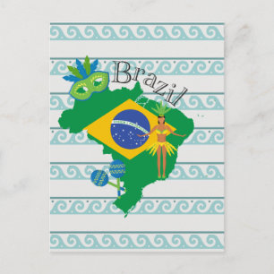 Cartão Postal Mapa do Brasil com Bandeira Brasileira