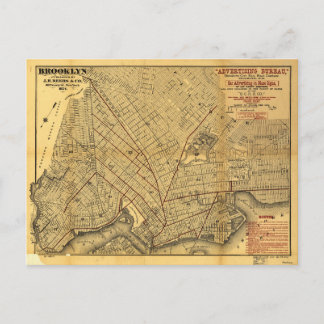 Cartão Postal Mapa do Brooklyn, Nova Iorque (1874)