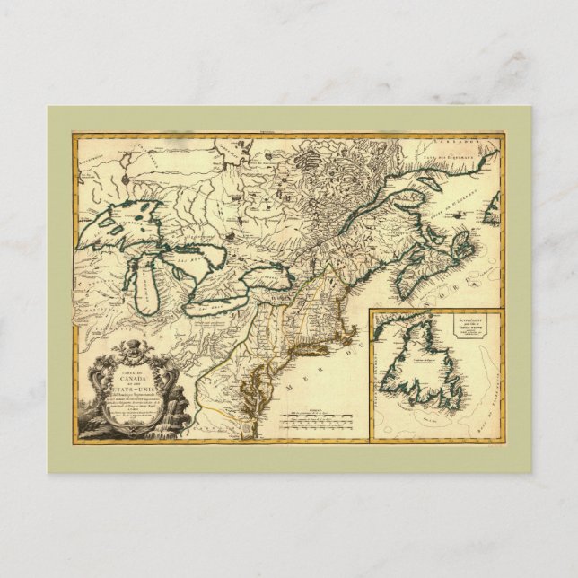 Cartão Postal Mapa do Canadá e dos Estados Unidos em 1778 (Frente)