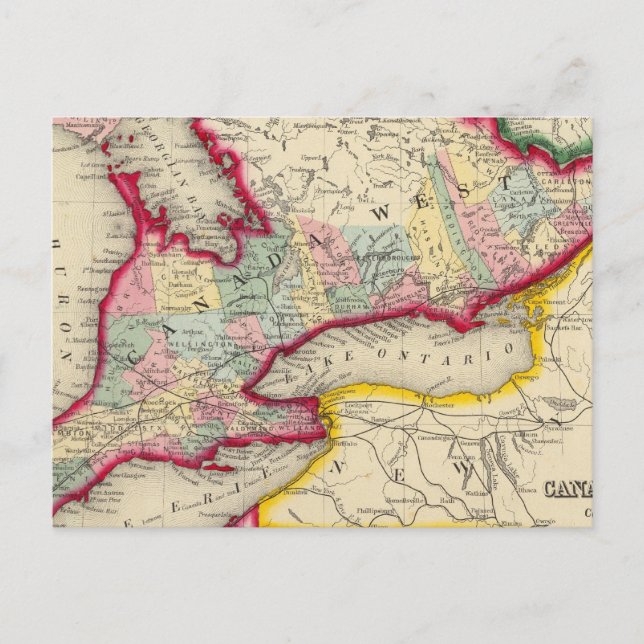 Cartão Postal Mapa do Canadá Ocidental em Condados (Frente)