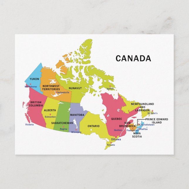 Cartão Postal Mapa do Cartaz do Canadá (Frente)