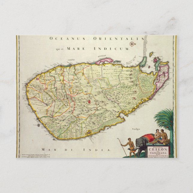 Cartão Postal Mapa do Ceilão de acordo com Nicolas Visscher (Frente)