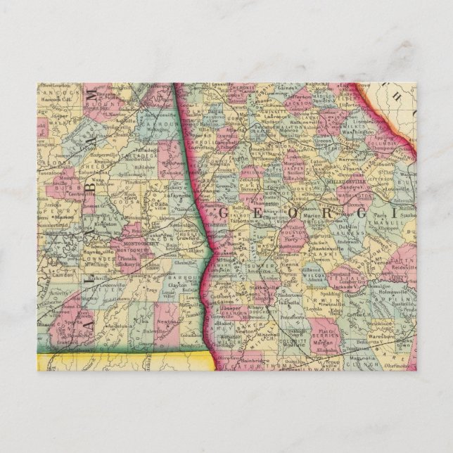 Cartão Postal Mapa do Condado da Geórgia e Alabama (Frente)
