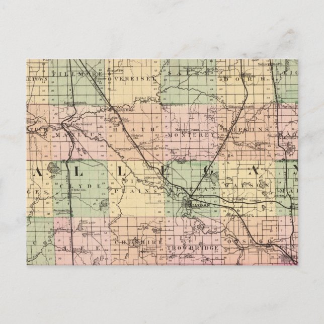 Cartão Postal Mapa do Condado de Alegan, Michigan (Frente)