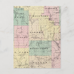 Cartão Postal Mapa do Condado de Barron, Estado de Wisconsin