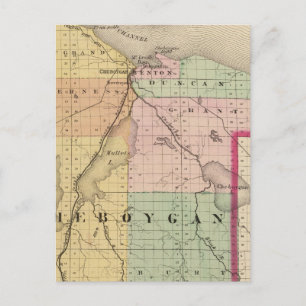 Cartão Postal Mapa do Condado de Cheboygan, Michigan