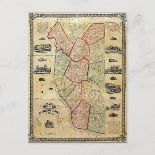 Cartão Postal Mapa do Condado de Clermont (Ohio) (1857) (Frente)