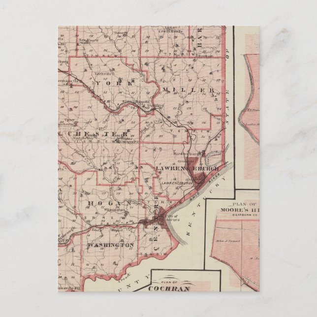 Cartão Postal Mapa do Condado de Dearborn com Greendale (Frente)