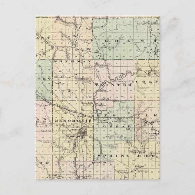 Cartão Postal Mapa do Condado de Dunn, Estado de Wisconsin (Frente)