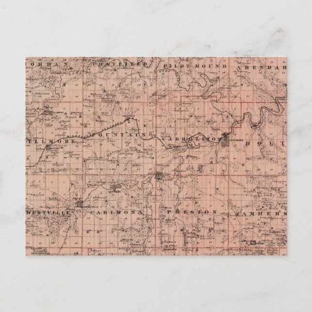 Cartão Postal Mapa do Condado de Fillmore, Minnesota (Frente)