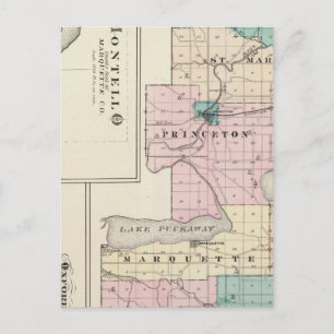 Cartão Postal Mapa do Condado de Green Lake, estado de Wisconsin