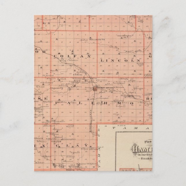 Cartão Postal Mapa do Condado de Grundy, Estado de Iowa (Frente)