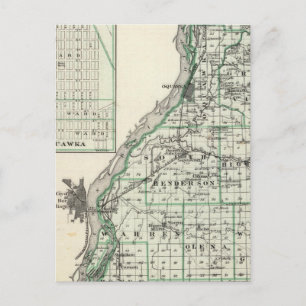 Cartão Postal Mapa do condado de Henderson e Oquawka