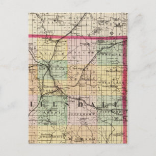 Cartão Postal Mapa do Condado de Hillsdale, Michigan