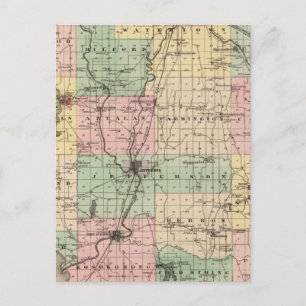 Cartão Postal Mapa do Condado de Jefferson, Estado de Wisconsin