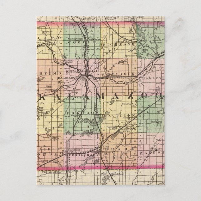 Cartão Postal Mapa do Condado de Kalamazoo, Michigan (Frente)