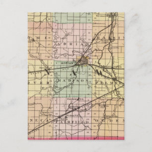 Cartão Postal Mapa do condado de Lenawee, Michigan