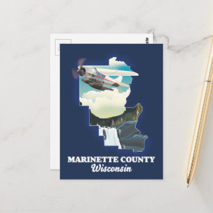 Cartão Postal mapa do Condado de Marinette Wisconsin