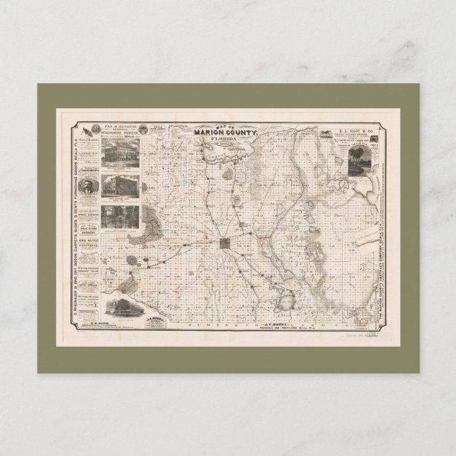 Cartão Postal Mapa do Condado de Marion, Flórida (1892) (Frente)